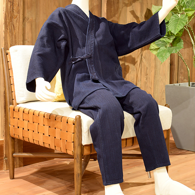 刺し子作務衣（上下セット）：野川染織工業