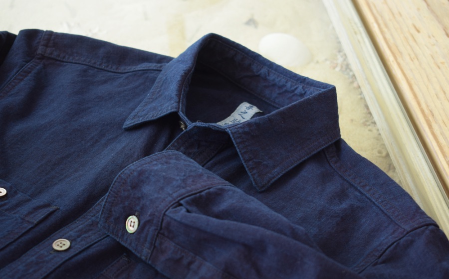 藍シャツ　プレーン（無地青縞）　レギュラーカラー
